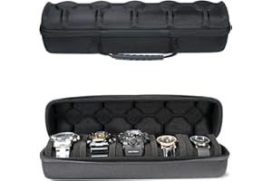 AUKURA Hard Watch Travel Case, 5 slot Watch Roll Case Storage and Organizer for Men and Women, with anti-move watch pillow