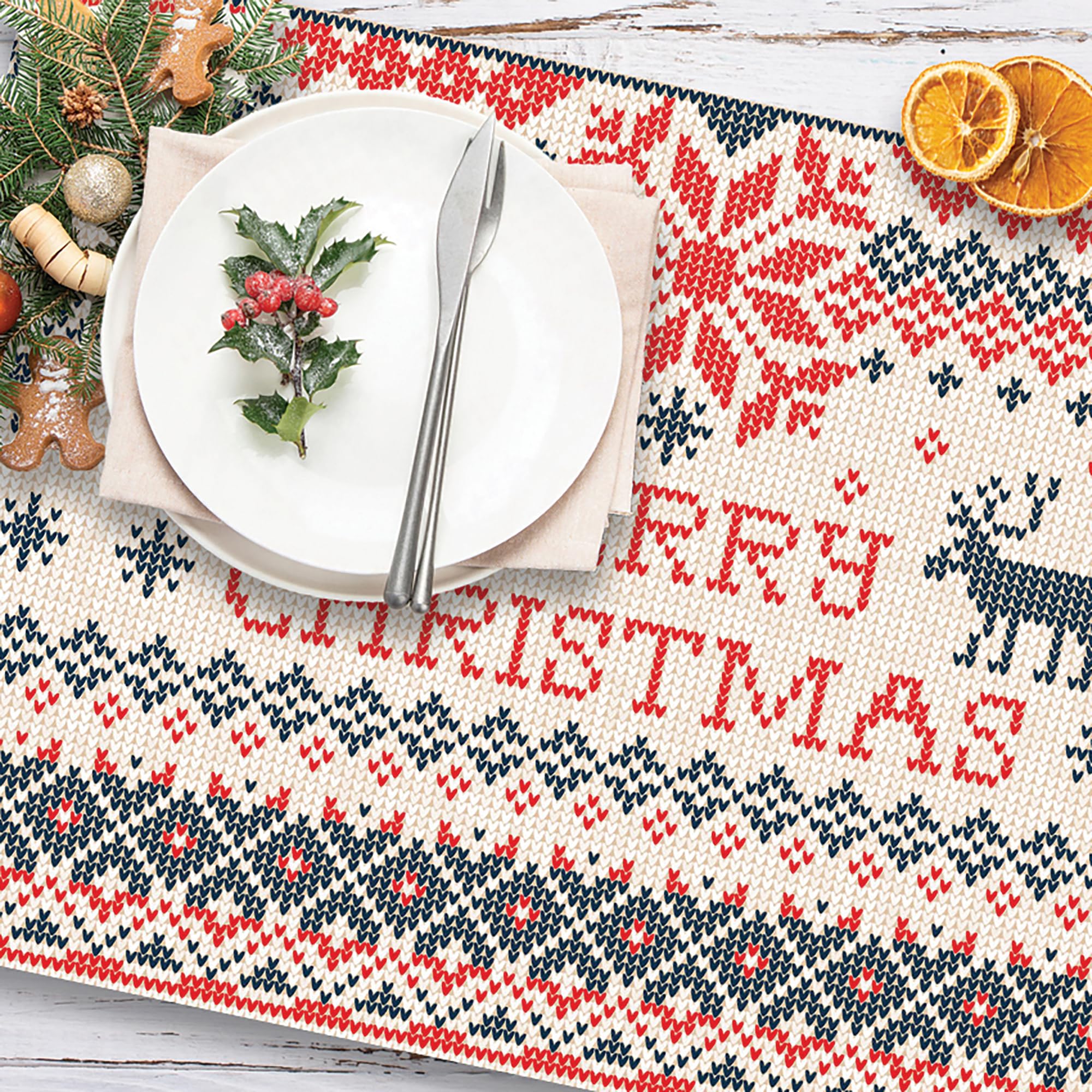 CREARREDA Christmas Placemats, Set of 4 PVC Breakfast Placemats, 48 x 33 cm, Non-Slip, Washable, Dirt-Resistant, Heat Resistant, Made in Italy