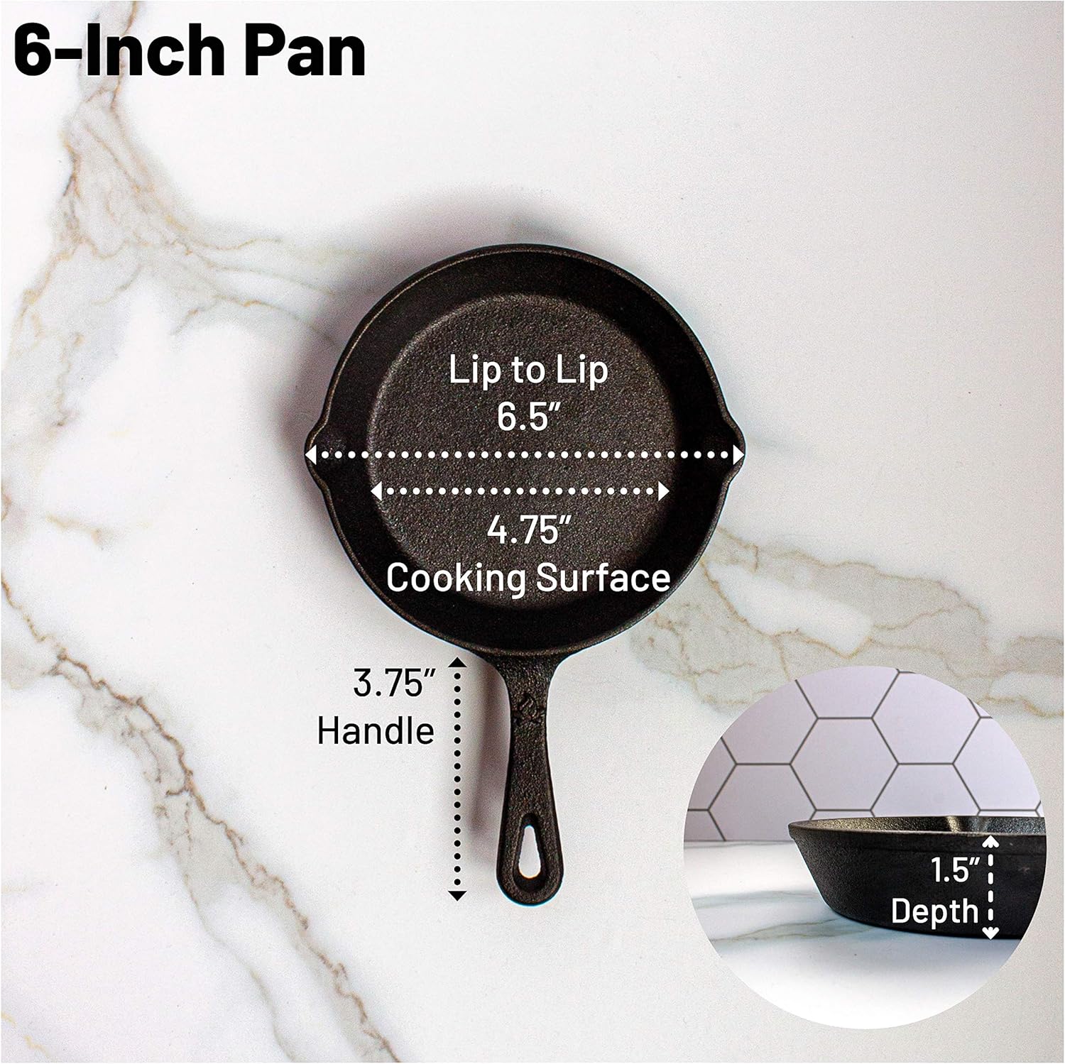 Backcountry Cast Iron Skillet(6 Inch Small Frying Pan + Cloth Handle Mitt, Pre-Seasoned for Non-Stick Like Surface, Cookware Oven / Broiler / Grill Safe, Kitchen Deep Fryer, Restaurant Chef Quality): Kitchen & Dining