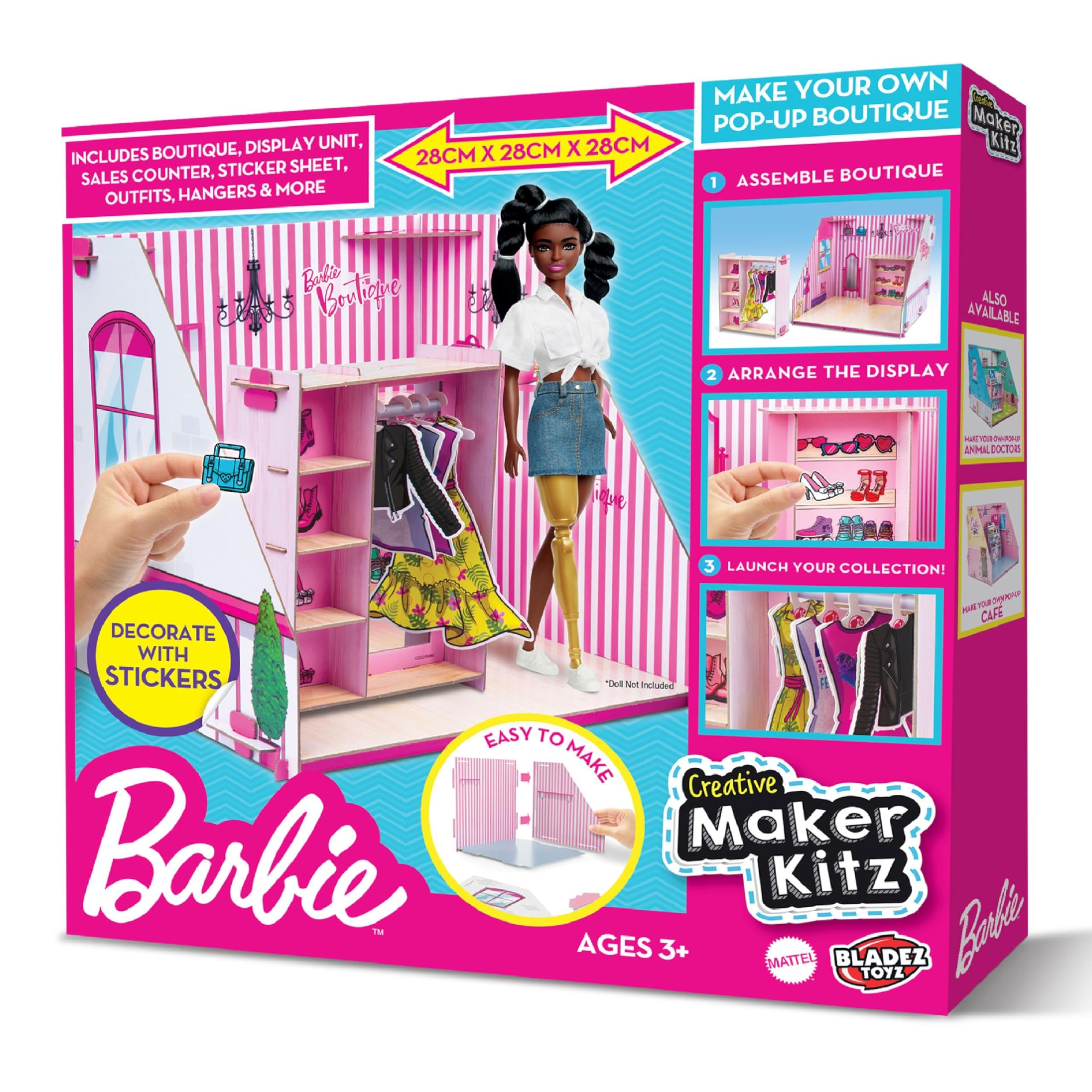 BLADEZ Barbie Pop Up Boutique, Make Your Own/Build Your Own Dream Room, Barbie Fashion playset for kids, Customisable store with reusable stickers, Creative Maker Kitz, Bladez Toyz