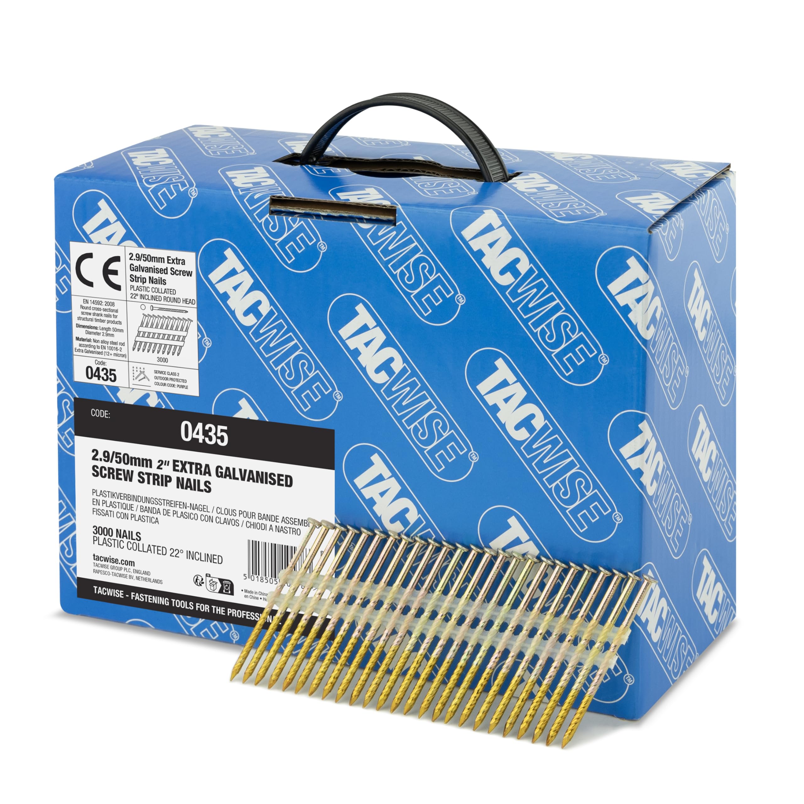 Tacwise 0435 Extra Galvanised Framing Nails 2.9 / 50 mm, Round Head, Screw Shank, 22° Inclined, Plastic Collated, Pack of 3000 — image 1