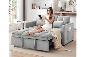 howcool 3 in 1 Convertible Sleeper Sofa Bed, Futon Couches for Living Room with Side Pocket | Adjustable Backrest | Velvet Fabric | Pull Out Couch | Small Loveseat | Sectional Sofa Bed, Grey