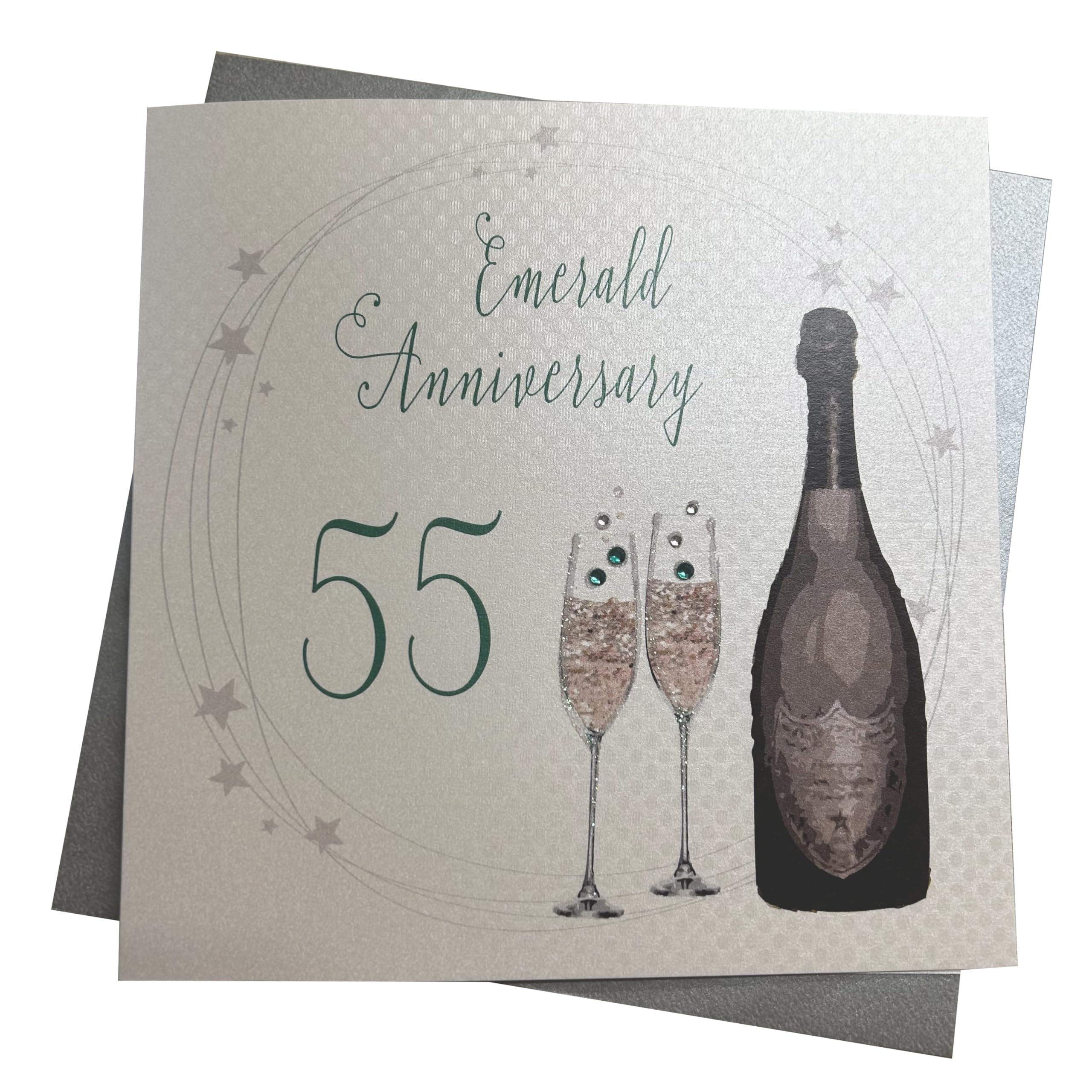 white cotton cards Emerald, Handmade 55th Wedding Anniversary Card (Green Bottle, Code A55)