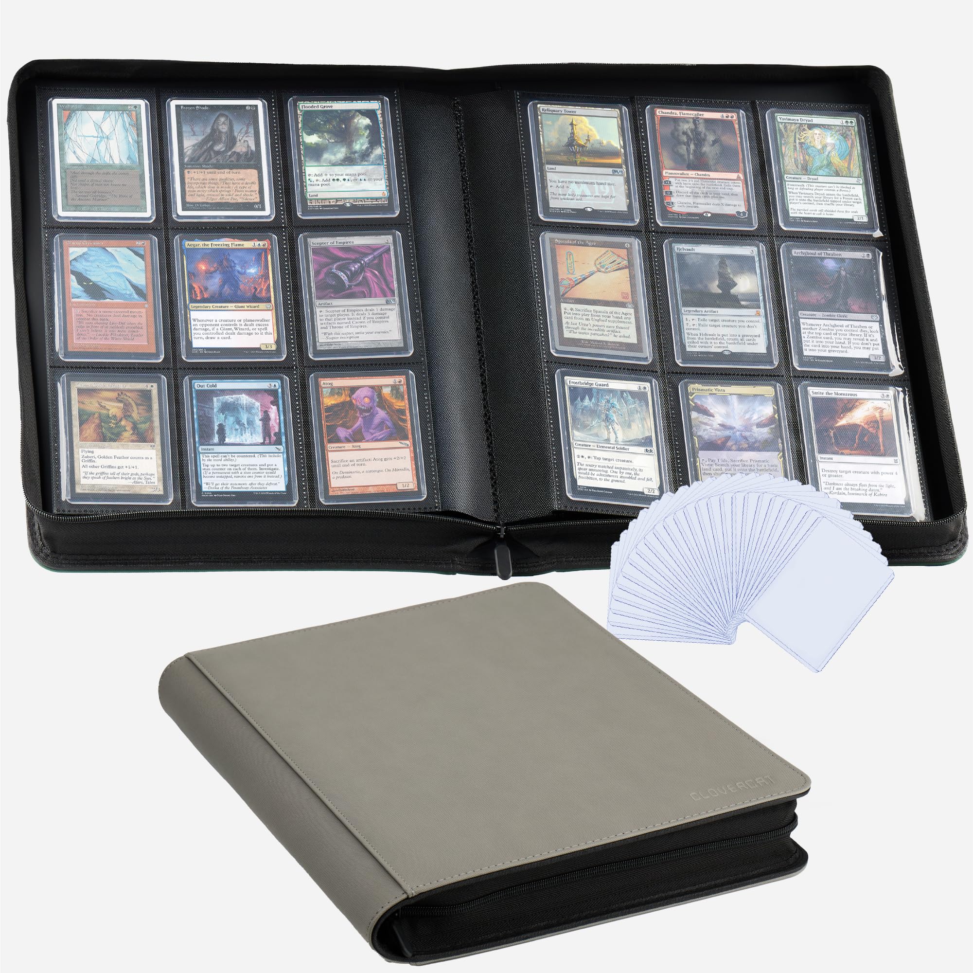 Photo 1 of 9-Pocket Toploader Binder, Clovecat Premium Card Book? Holds 252 Trading Card with 20 Removable Top-loader Sleeves?PU Card Holder Folders,Card Album for MTG, TCG, Yugioh, Game & Sports Cards(Gray)