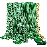 Janmercy 100 Pieces 32 Inch St Patricks Day Bead Necklace Bulk Shamrock Necklace 8 Kinds of Green Beaded St Patricks Day Accessories for Parade Irish Party Favor Costume Jewelry