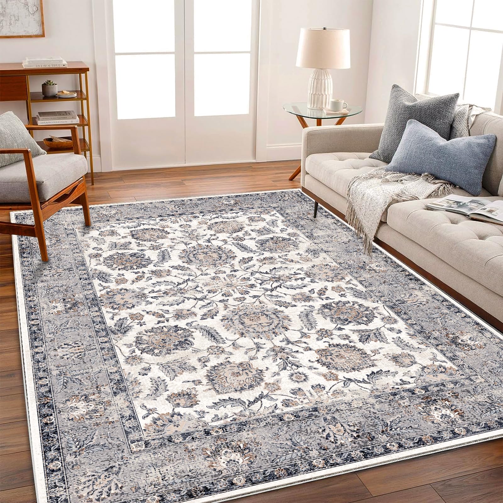 CHAMPLANT 8x10 Washable Area Rug Medallion Distressed Design Boho Medallion Non-Shedding Easy Care Ideal for High Traffic Areas in Living Room Bedroom Kitchen Office Coffee Table Large Carpet Image