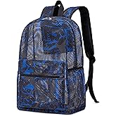 LEDAOU Mesh Backpack for Kids Boys Semi-Transparent Mesh School Backpack Bookbag Lightweight Casual Daypacks (Graffiti Blue)