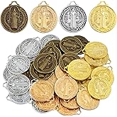 JMKTOOL 40 Pieces Round Jesus Cross Saint Benedict Medal Charms Vintage Alloy Religious Jesus Symbol Dangle Pendants for DIY Rosary Necklace Bracelet Jewelry Making, 4 Colors