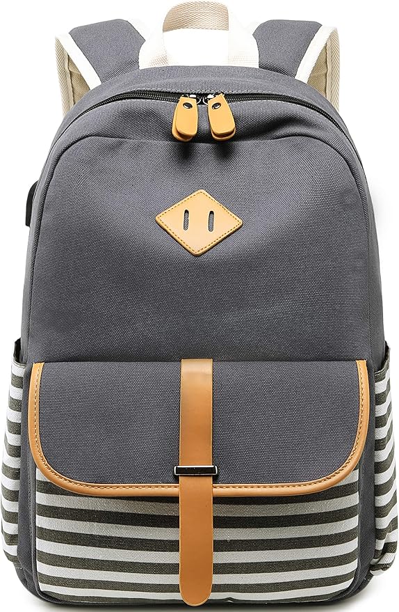 LaptopRucksack für Damen, aus Segeltuch, für Reisen, Schule, 38,1 cm (15 Zoll), USB