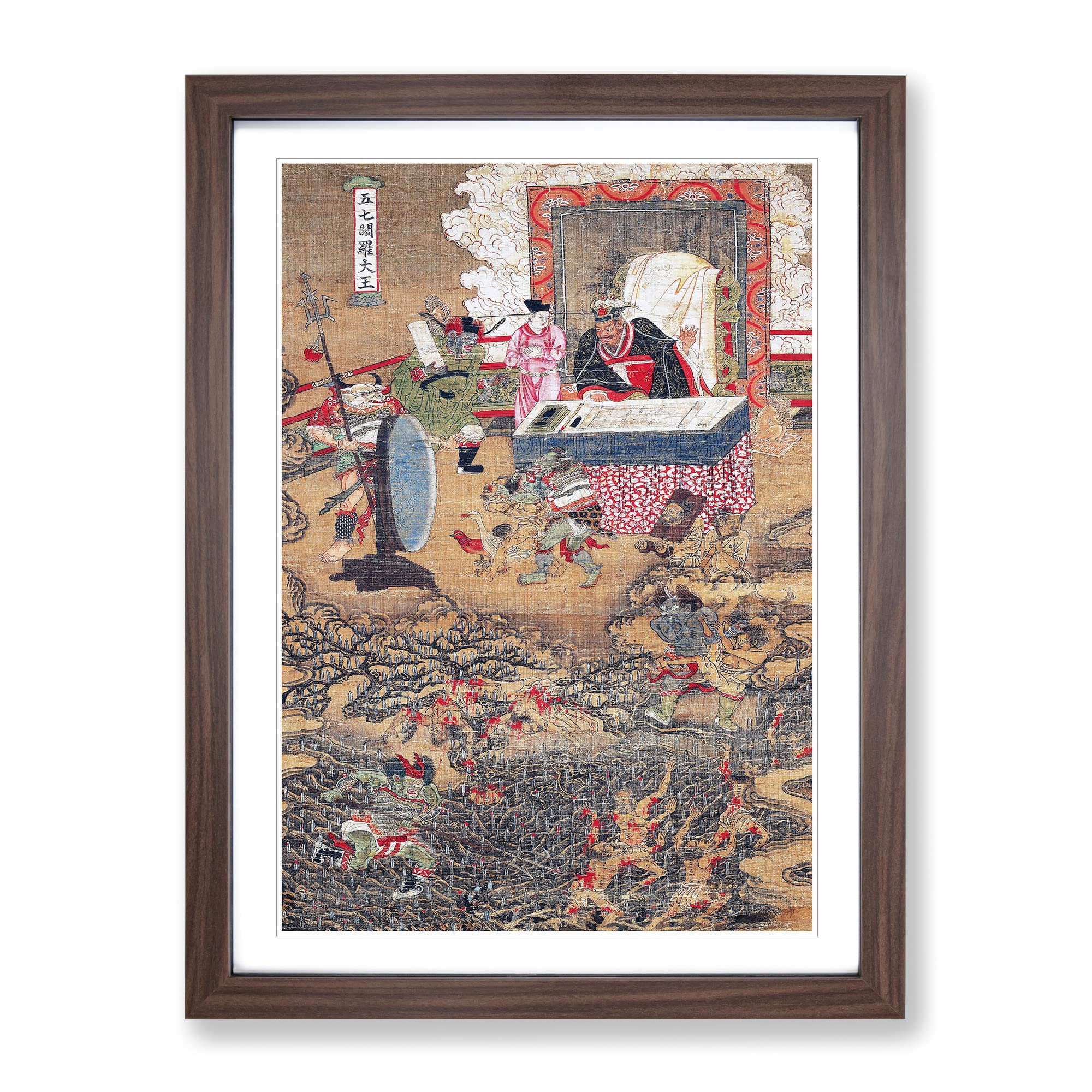 Ten Kings Of Hell By Ahn Gyeon Asian Japanese Framed Wall Art Print, Ready to Hang Picture for Living Room Bedroom Home Office Décor, Walnut A4 (34 x 25 cm)
