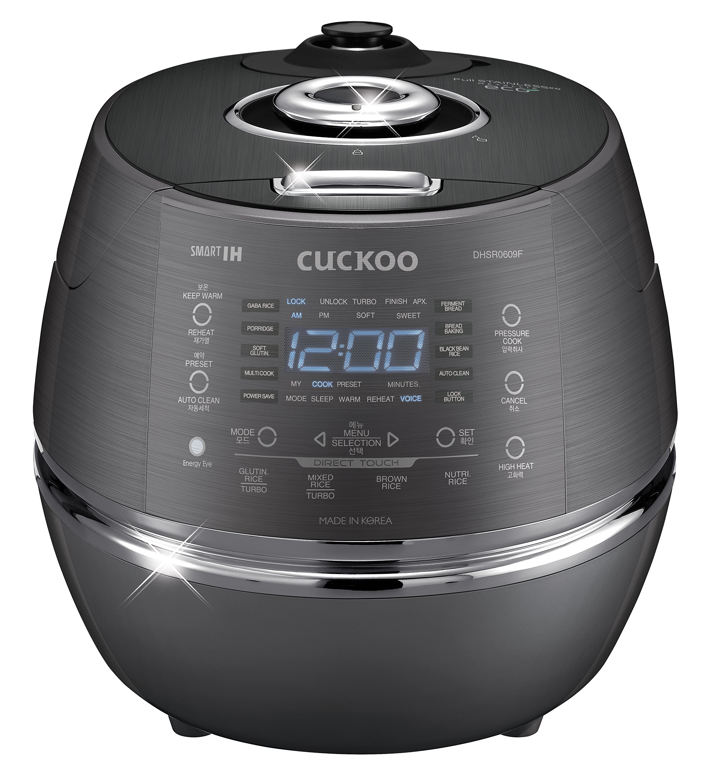 CUCKOO High Pressure Rice Cooker 6-Cup Uncooked / 12-Cup Cooked with Induction Heating Technology, Versatile Rice Maker with 21 Menu Options and Steam Plate, Voice Guide, Dark Gray (CRP-DHSR0609FD)