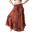 Bangkokpants Women's Long Hippie Bohemian Skirt Gypsy Dress Boho Clothes Flowers One Size Fits (Blossom Orange, Plus Size)