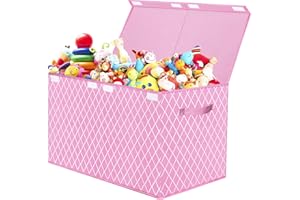 VERONLY Toy Box Chest Organizer Bins for Girls Boys, Kids Large Fabric Collapsible Storage Basket Container with Flip-Top Lid & Handles for Clothes,Blanket,Nursery,Playroom,Bedroom (Pink)