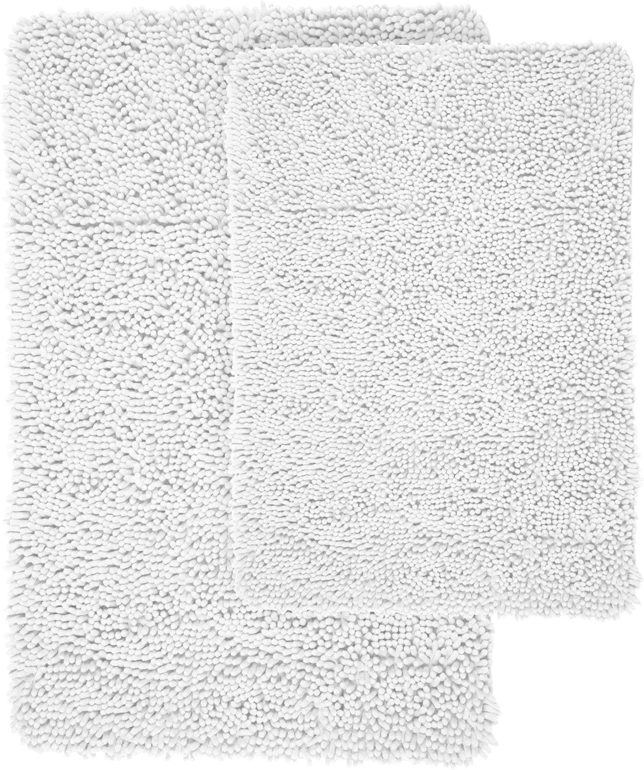 Lavish Home 2 Piece Memory Foam Shag Bath Mat - White