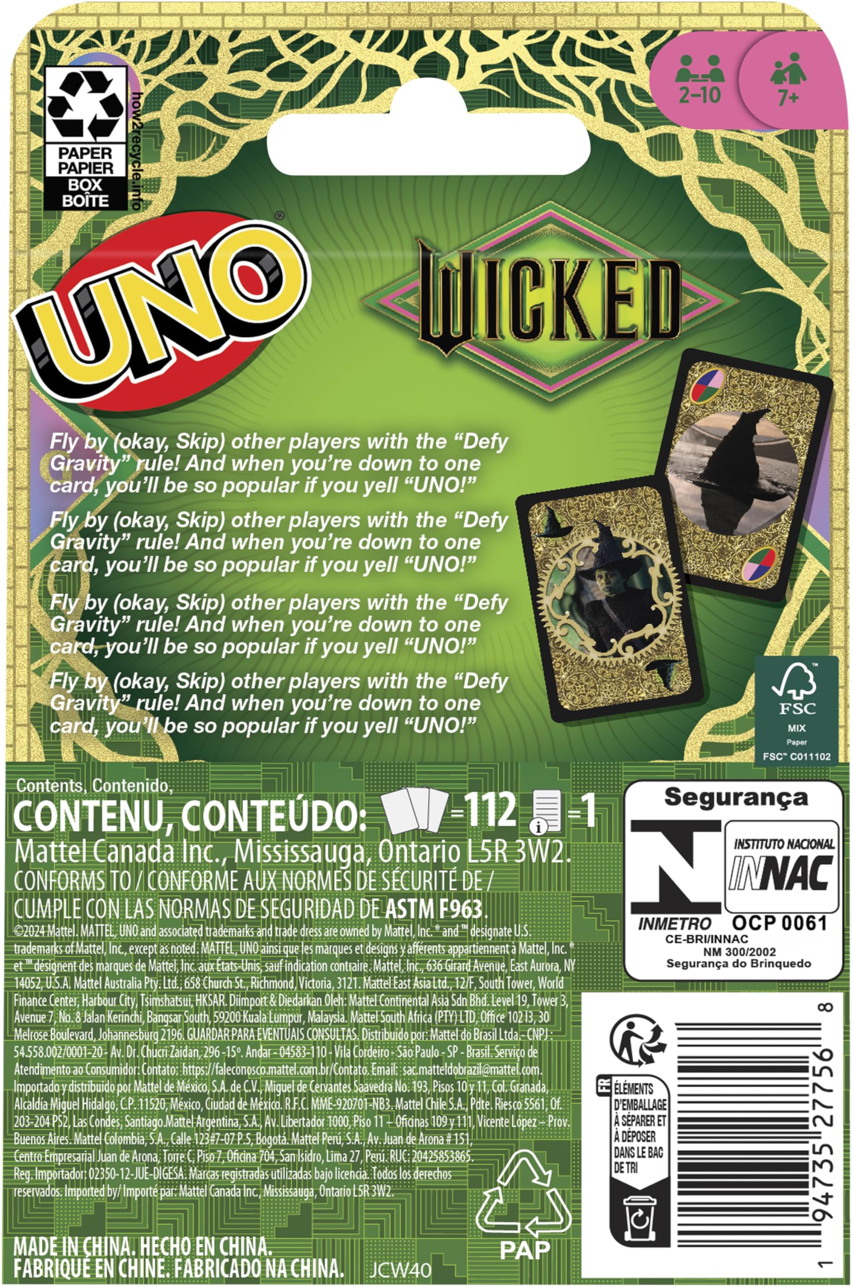 Mattel Games UNO Wicked Card Game for Kid, Adult & Family Nights, Parties, Travel & Camping, Inspired by The Movie