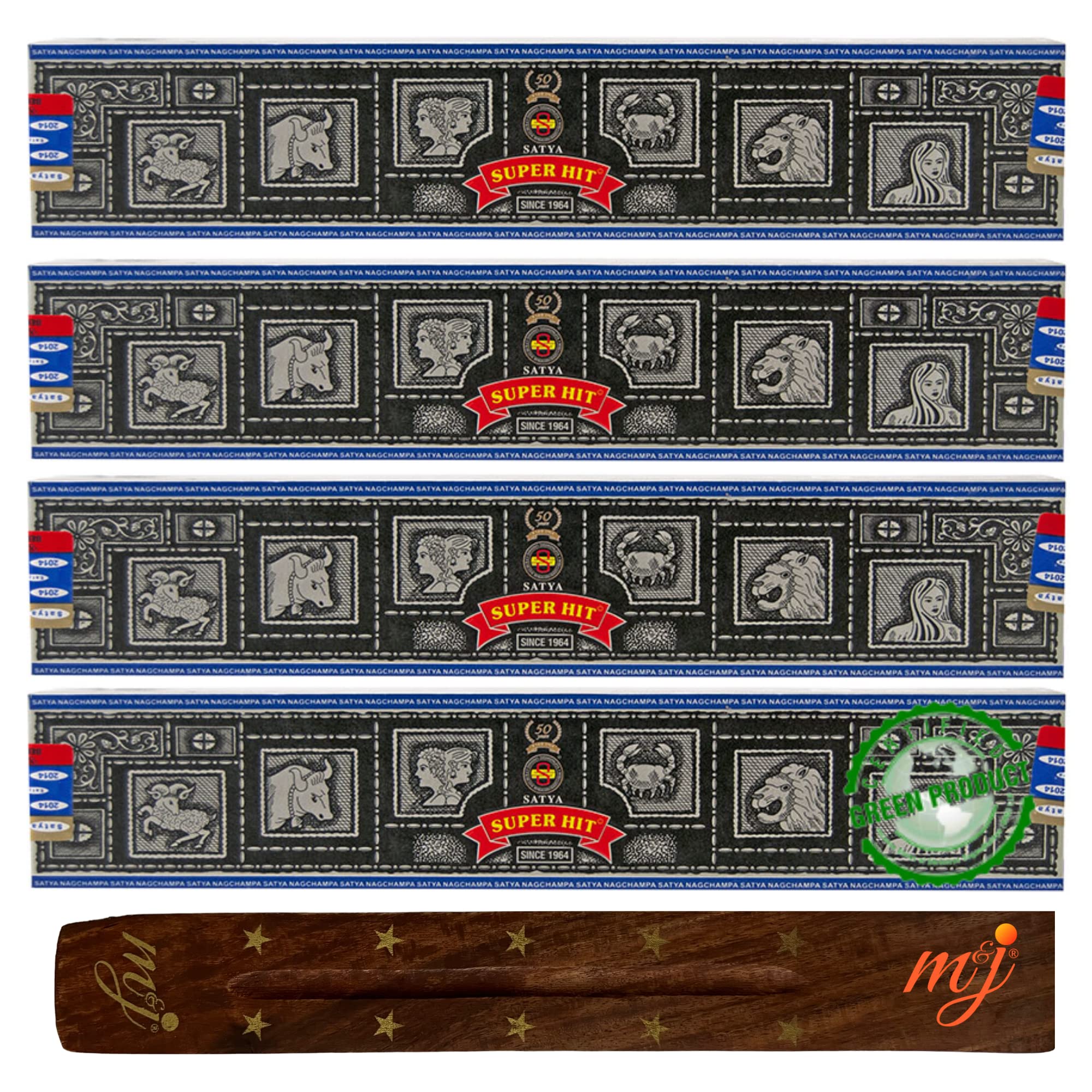 Original Satya Nag Champa Super Hit Incense Sticks | with M&J incense sticks holder | x4 pack | for Aromatherapy, Spa, Yoga, Weddings, Meditation, Healing, Positivity and Relaxation — image 1