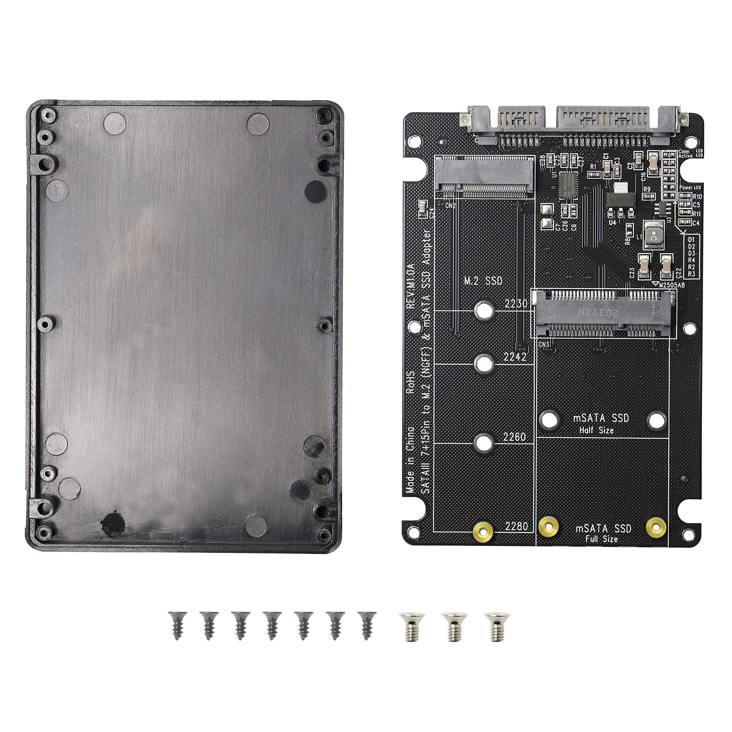 GINTOOYUN 2 in 1 Combo M.2 NGFF B-key and mSATA SSD to SATA 3.0 Adapter.M.2 SATA(B/B+M Key NGFF) and mSATA SSD to 2.5 Inch SATA III Converter with 7mm Case Enclosure