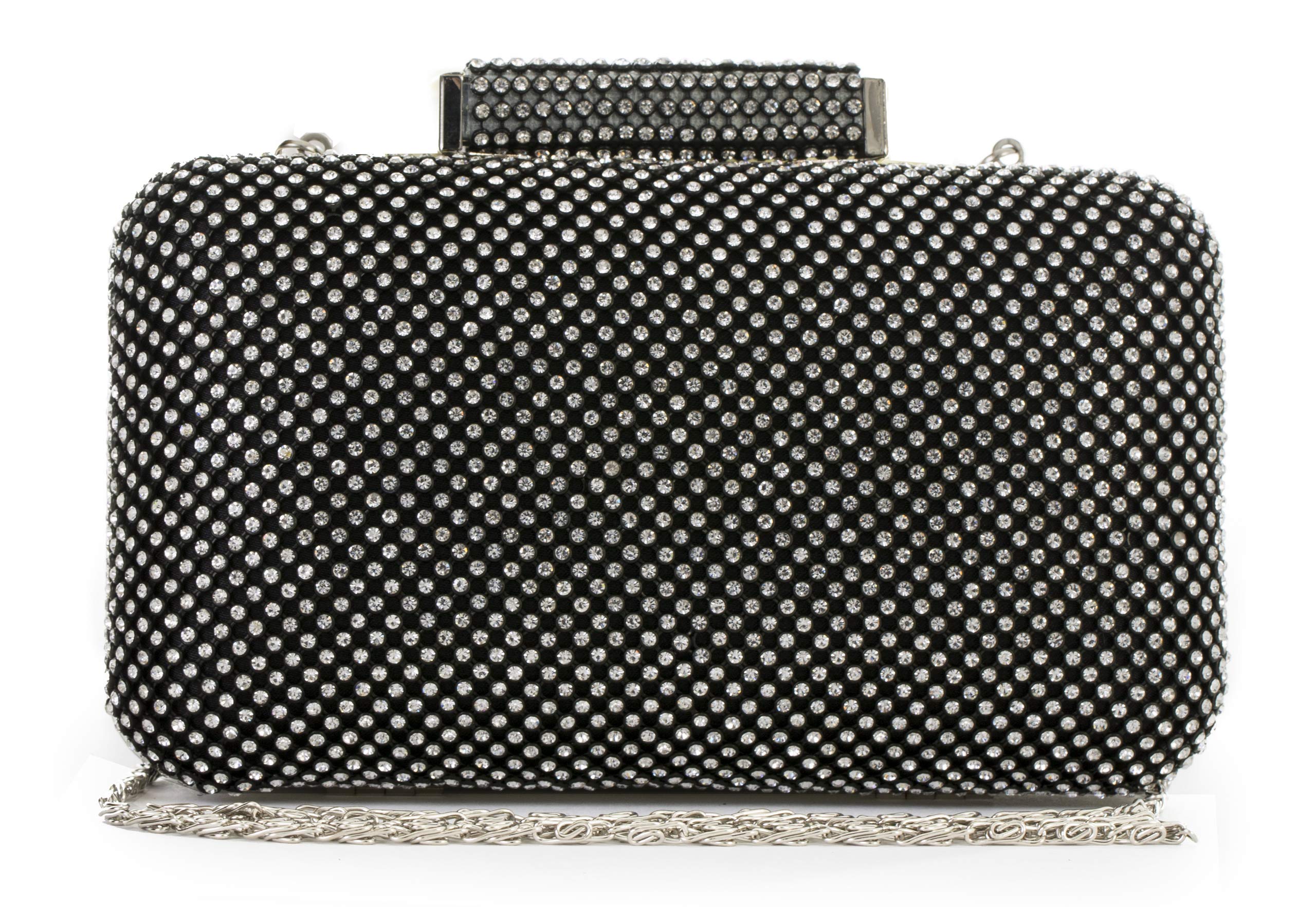 Mabel London Womens Diamante Encrusted Structured Minaudiere Clutch Bag Purse (Black)