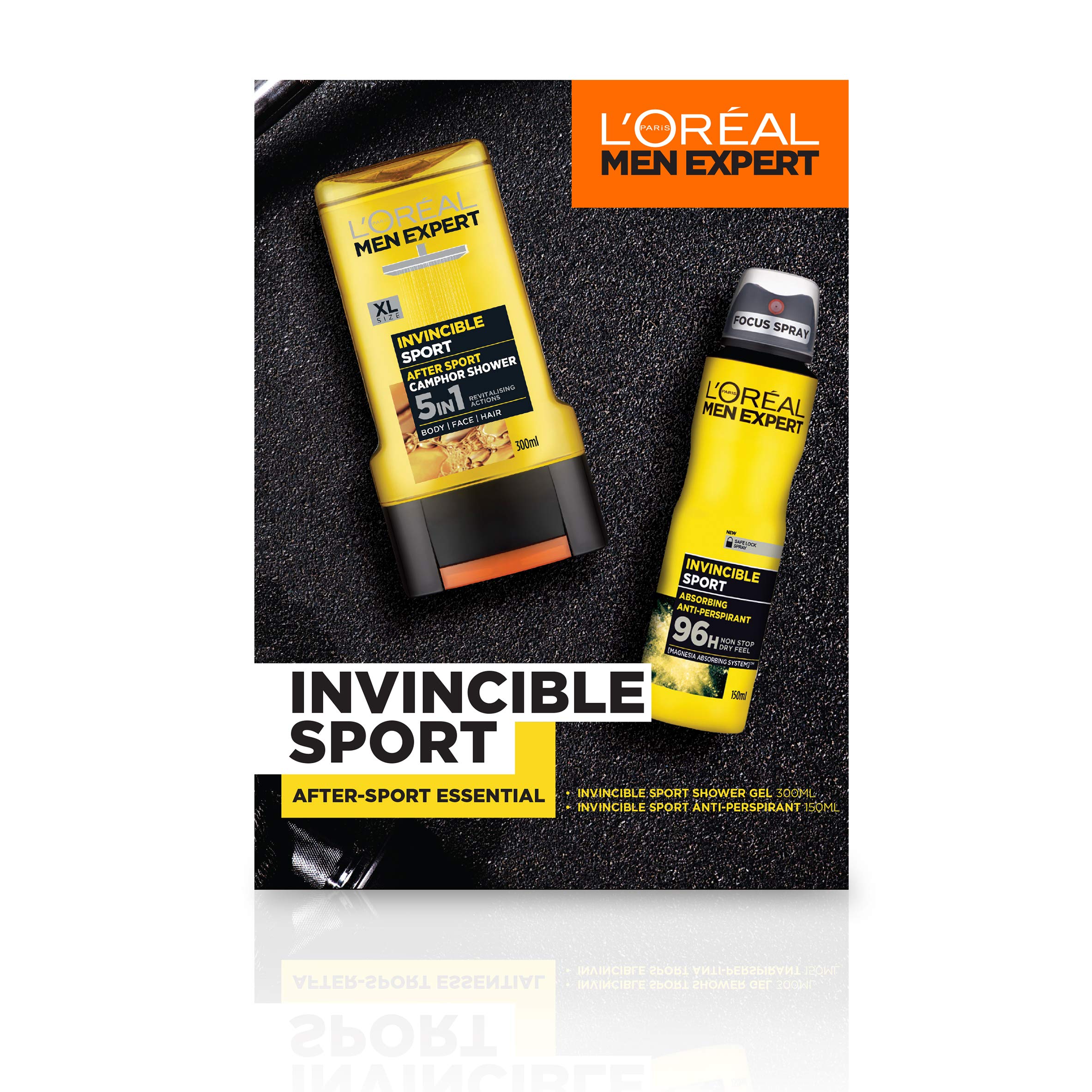 L'Oreal Men Expert Gift Set for Men, Invincible Sport 2 Piece Toiletries Gift Set: Shower Gel and Deodorant for Men