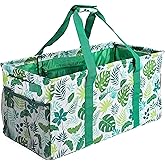 Joyfol Day Extra Large Utility Tote Bag, Reusable Grocery Bags Foldable, Upgraded Metal Frame, With Sturdy Handles Reinforced Bottom Heavy Duty Oxford Fabric Moving Shopping Bags, Leaves