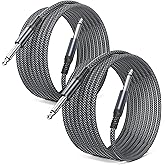 Elebase 1/4 inch 6.35mm TS Guitar Cable 10FT 2Pack,Quarter inch 6.3mm Guitar Instrument Cord,Mono Straight 1/4 Male to Male Audio Wire Line for Electric Bass,Amp,Amplifiers,Keyboard,Pedals