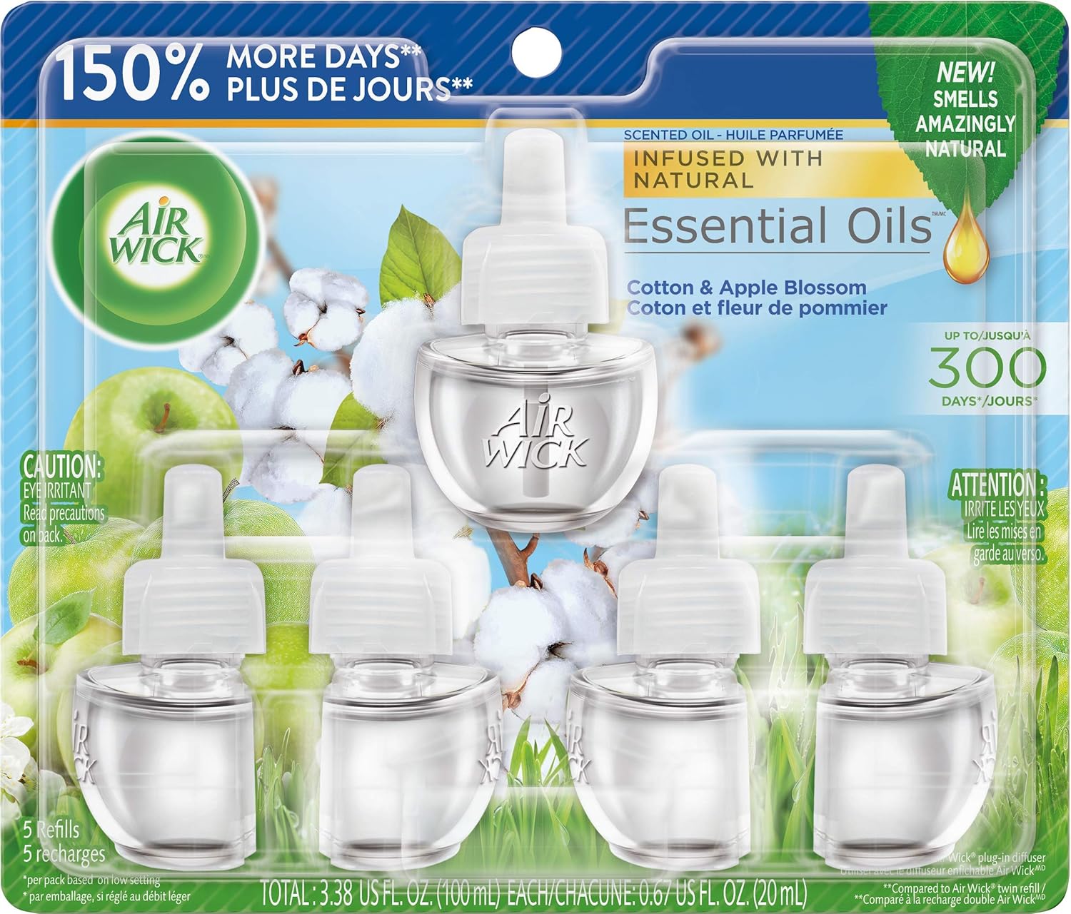 Air Wick Plug in Scented Oil Refill, Apple Blossom and Cotton, Air Freshener, 5 Count