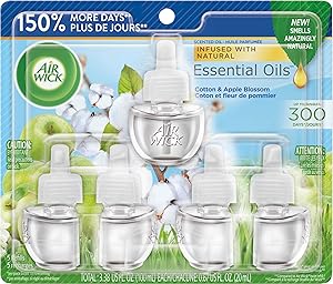 Air Wick Plug in Scented Oil Refill, Apple Blossom and Cotton, Air Freshener, 5 Count