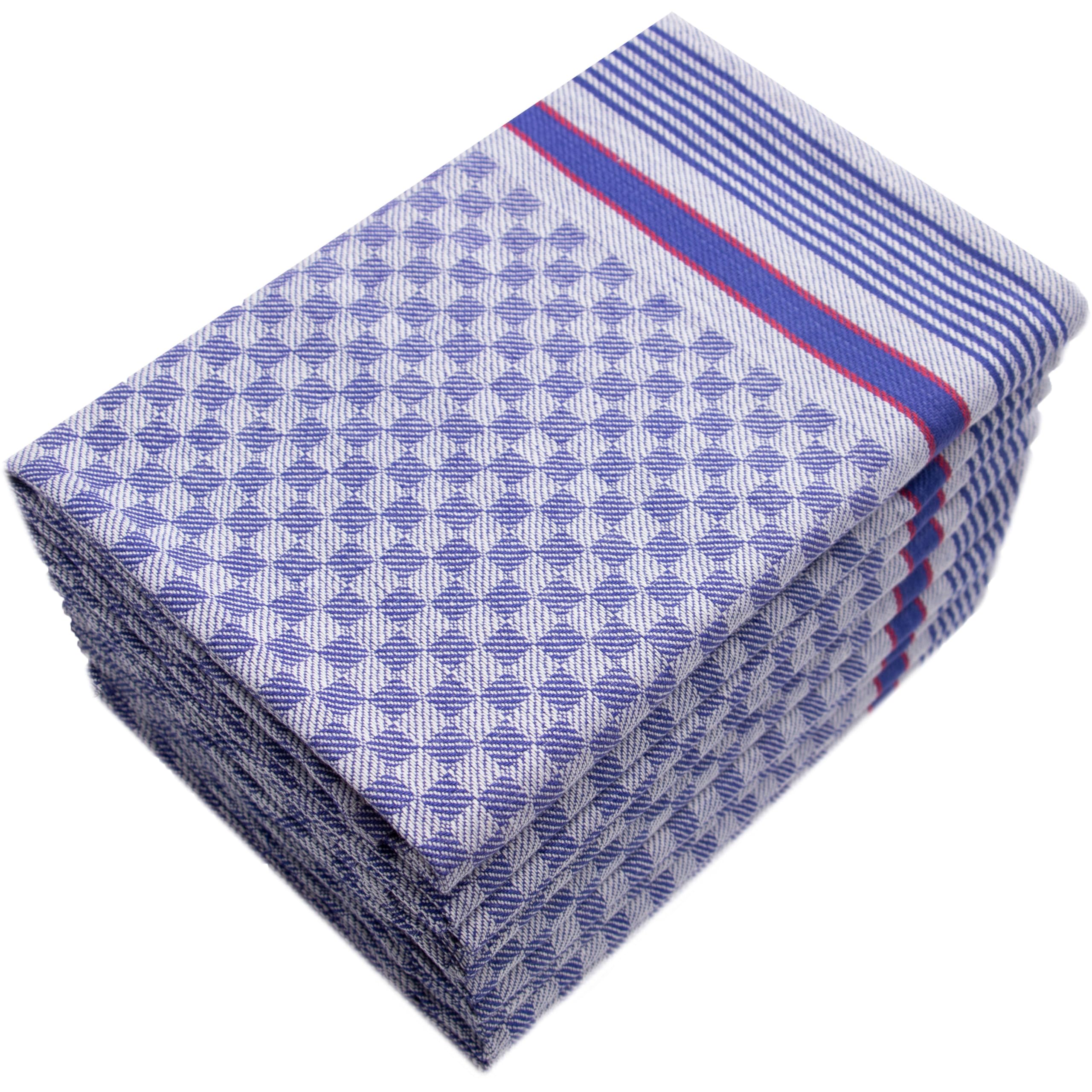 ZOLLNER set of 10 tea towels cotton, blue and white checked, 50x100 cm