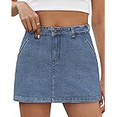Denim Skort Skirts for Women Low Waisted Stretchy Mini Jean Skirt Casual Cute Going Out Skorts with Pockets Raw Hem