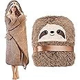 Sloth Wearable Hooded Blanket for Adults - Fluffy Super Soft Shaggy Faux Fur, Fuzzy Warm Cozy Plush Furry Fleece & Sherpa Hoodie Throw Cloak Wrap - Sloth Gifts for Women Adults and Kids