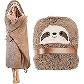Sloth Wearable Hooded Blanket for Adults - Fluffy Super Soft Shaggy Faux Fur, Fuzzy Warm Cozy Plush Furry Fleece & Sherpa Hoodie Throw Cloak Wrap - Sloth Gifts for Women Adults and Kids