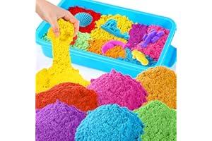 sikmcle Play Sand with Sensory Bin Toy for Kids, 8 lb of 7 Colored Bulk Magic Sand with Sandbox for Toddlers, Sensory Sand Kit for Boys and Girls Age 3-8 (Blue)