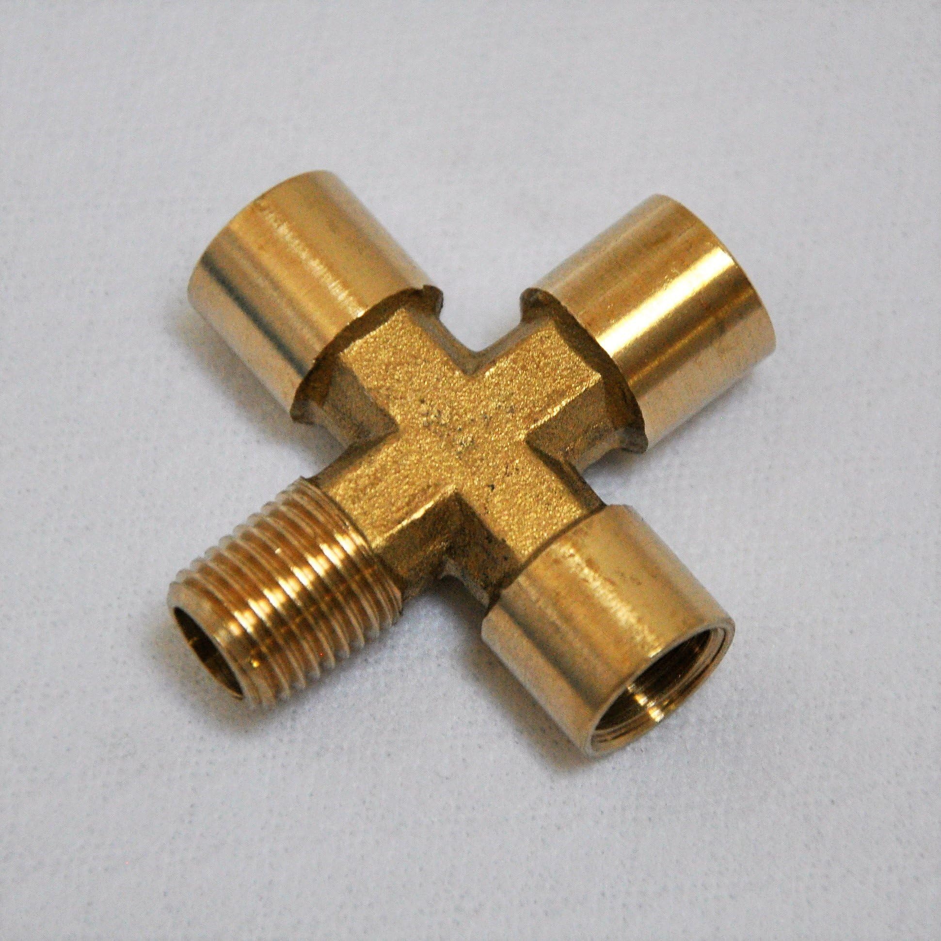 Brass Cross Adapter:1/4 MNPT MIPT X 1/4 FNPT FIPT Male Female NPT Solid Construction Manifold Workshop Adapter Air Compressor Vacuum Line Gas or Liquid Cross Straight
