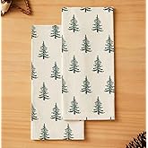 YZJZEDS 100% Cotton Christmas Kitchen Towels Set of 2, Winter Xmas Decorative Dish Towels with Hanging Loop 18x25 Inch Absorbent Reusable Cotton Cleaning Cloths, Christmas Green