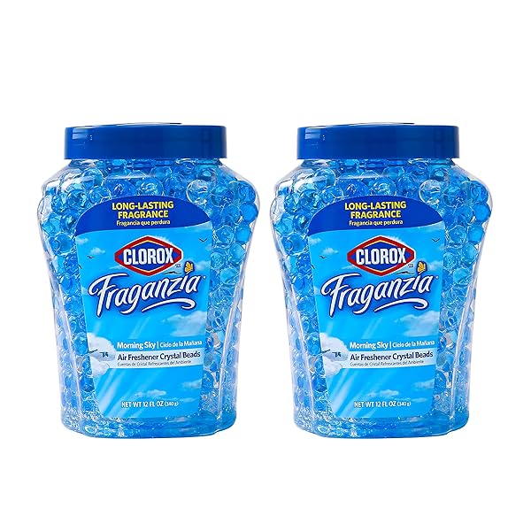 CLOROX FRAGANZIA CRYSTAL BEADS AIR FRESHENER VALUE PACK | LONG-LASTING AIR FRESHENER BEADS | GEL BEADS AIR FRESHENER IN MORNING SKY SCENT FOR HOME, BATHROOM, OR CAR 12 OZ TWIN PACK (24 OZ TOTAL)