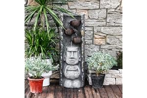 FOUNTJOY Water Feature Fountain Outdoor Indoor Zen Statue Garden Fountains Waterfall Curved Faux Slate Water Wall with LED Lights and Plant Pot for Yard Deck Lawn Balcony Home 37.4''H