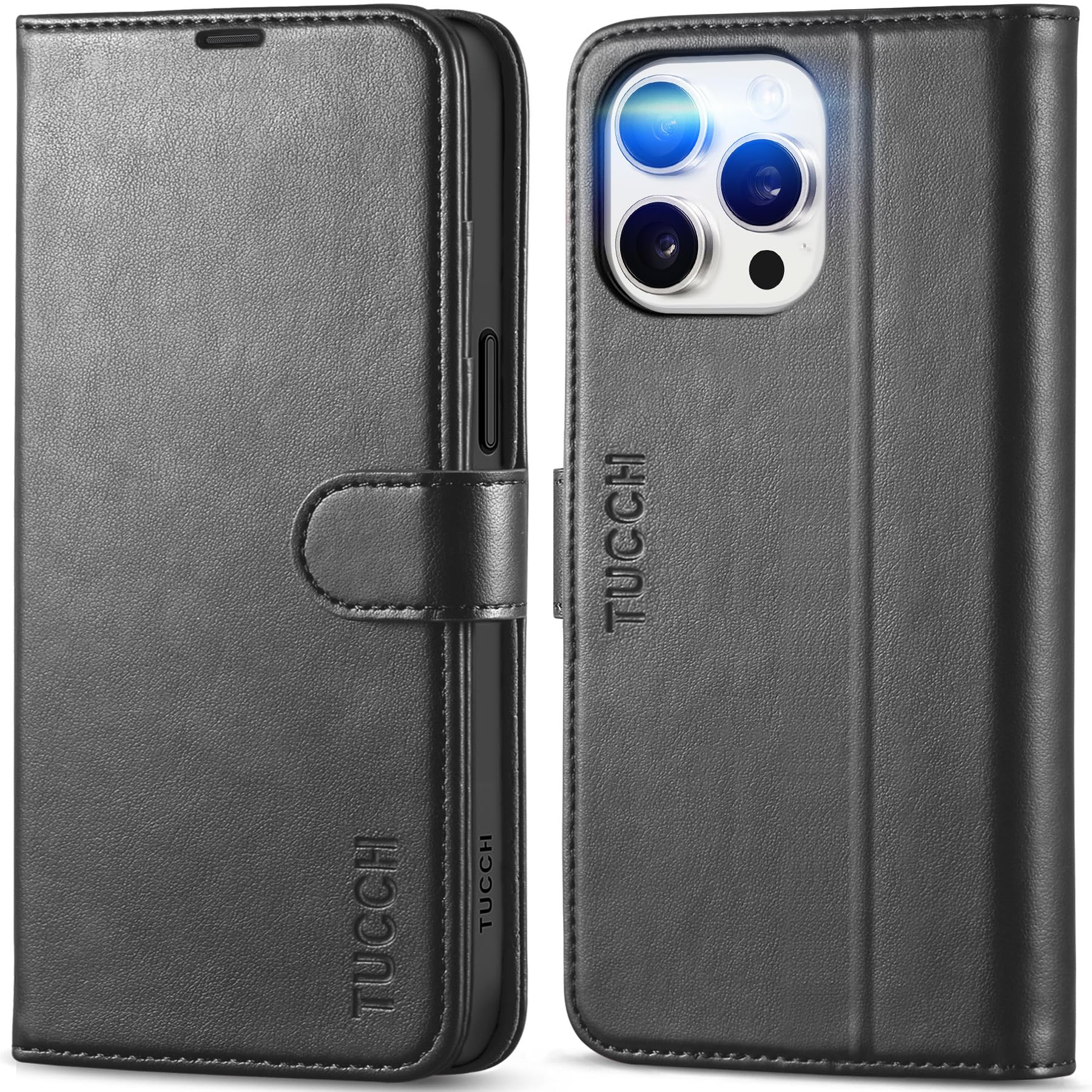 Photo 1 of TUCCH Case Wallet for iPhone 15 Pro Max, RFID Blocking 4 Card Holder Kickstand Shockproof TPU Inner Case, PU Leather Magnetic Flip Folio Cover, Black
