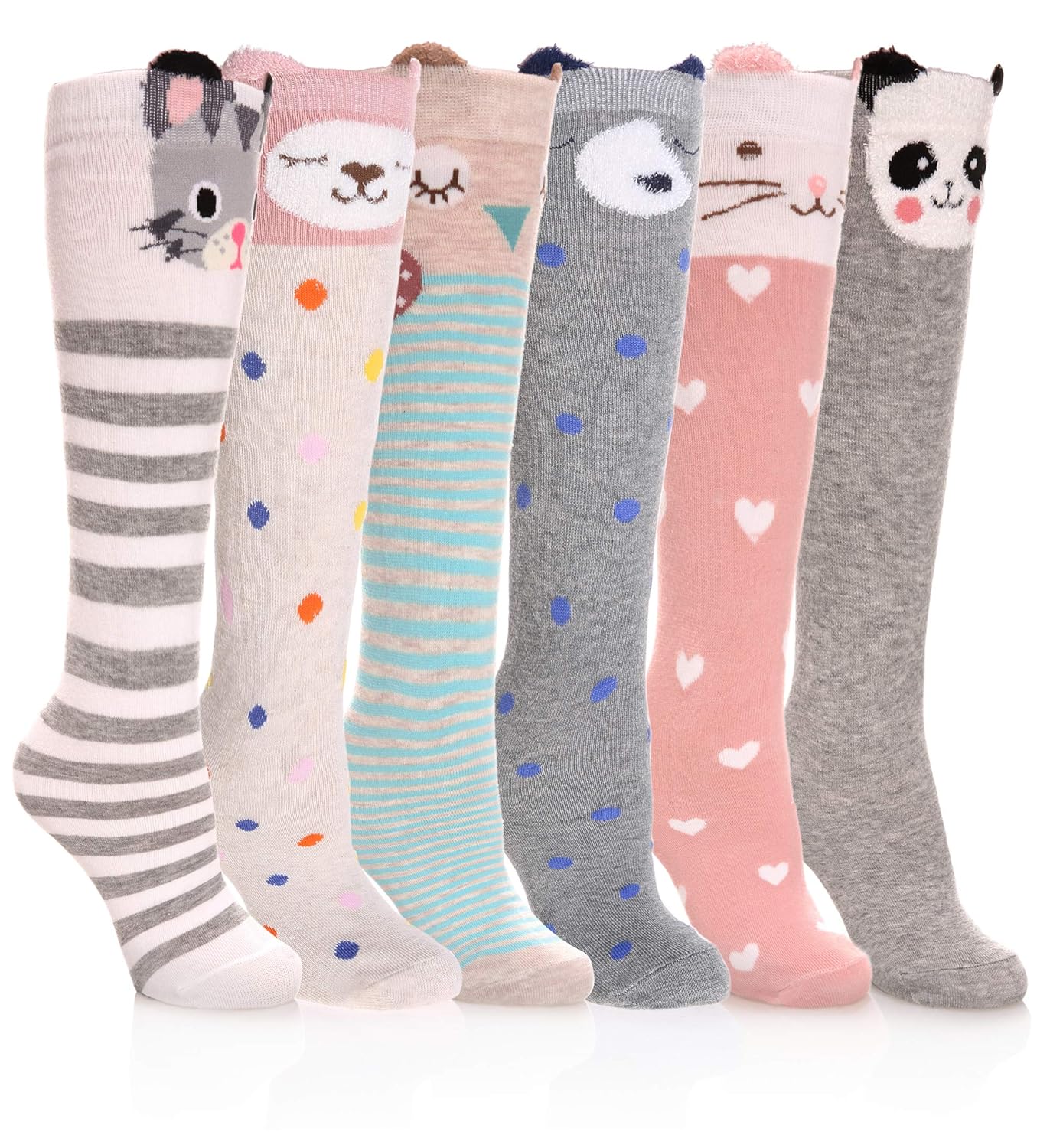 MIUBEAR 6 Pack Girls Novelty Cute Animal Pattern Knee High Socks 312