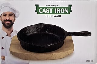 Wunderschöne kleine Pfanne 10 cm Gusseisen gusseiserne Minipfanne mit Holzbrett