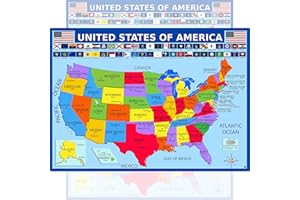 3D LEARNING LLF United States Map with State Flags Poster - Laminated 14x19.5 in. - Educational Poster, USA Map for Kids, Elementary Classroom Decorations, and Teacher Supplies
