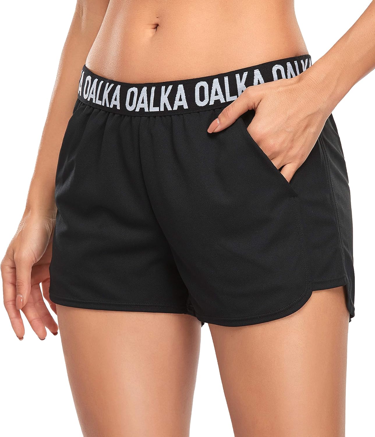Oalka Women's Running Shorts Workout Athletic Fitness Side Pockets Gym Shorts: Clothing