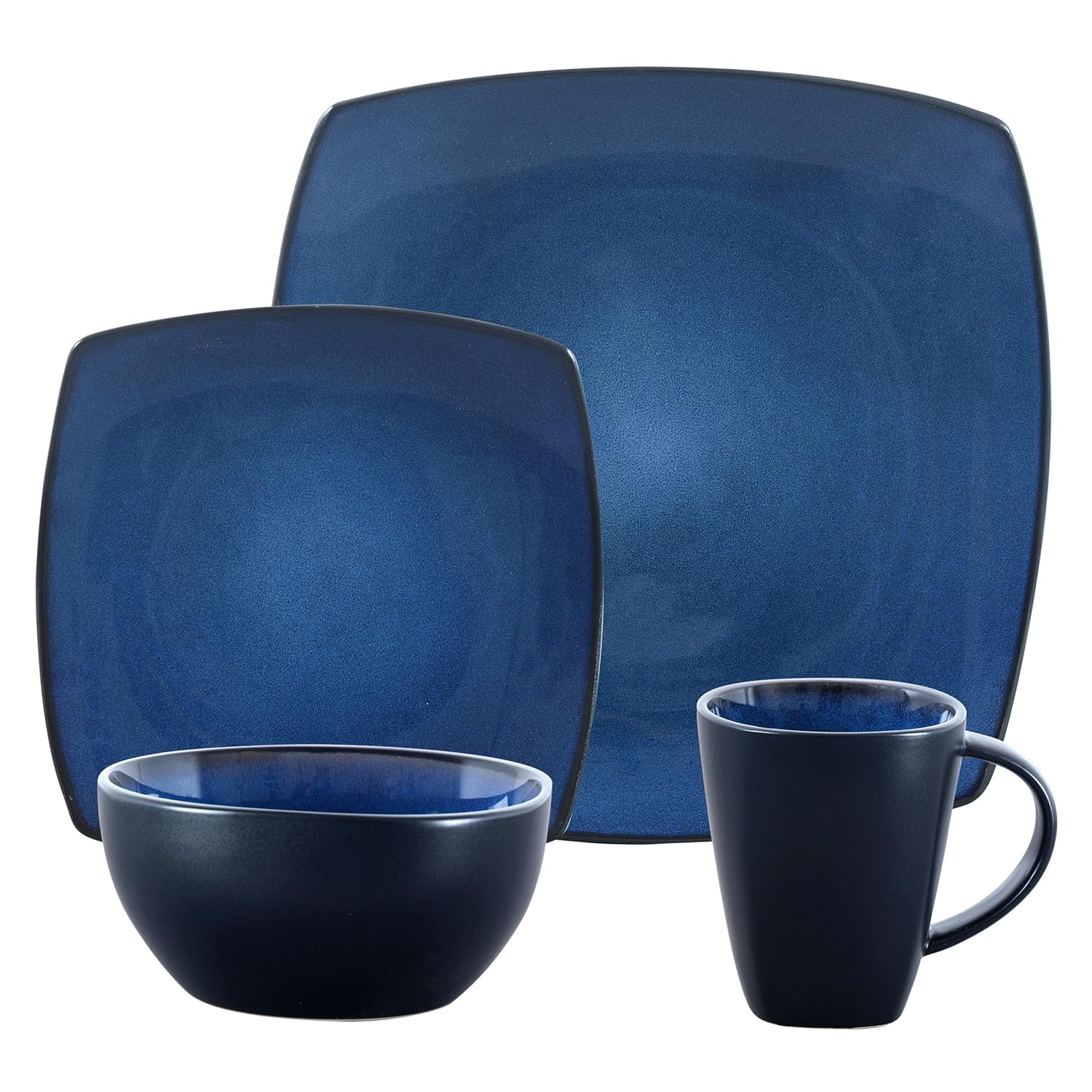 Gibson Bella Soho 16Piece Square Reactive Glaze Dinnerware Set, Blue