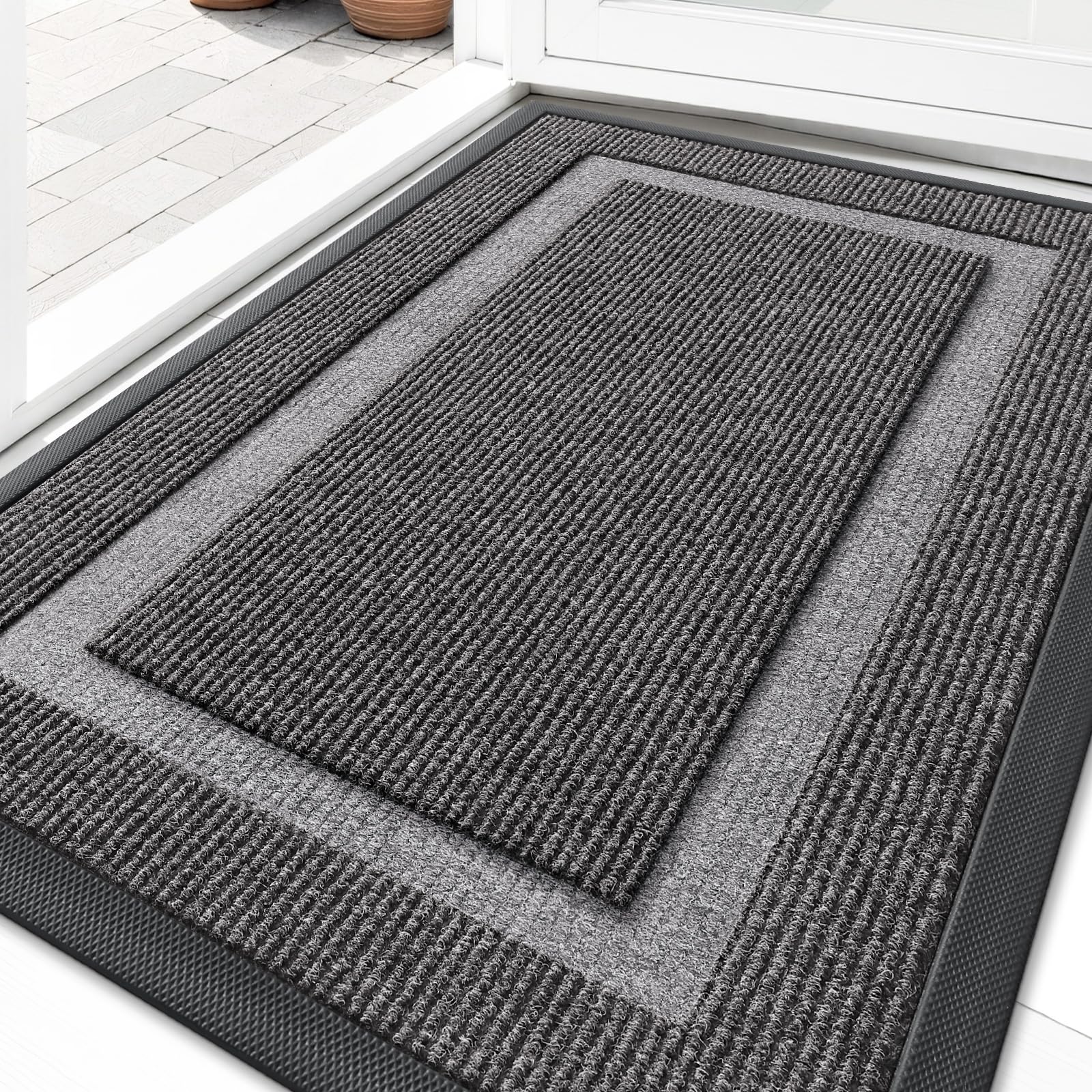 Photo 1 of OLANLY Front Door Mat Indoor Outdoor Entrance, Waterproof All-Season, All-Weather Doormat, Sturdy Natural Rubber, Fade Resistant, Low Profile, Easy Clean Patio Porch Entryway Mat, 29.5x17, Dark Grey