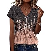 Rapbin Womens Summer Tops Women Blouses Dressy Casual V Neck T Shirts Short Sleeve Spring Tops for Women