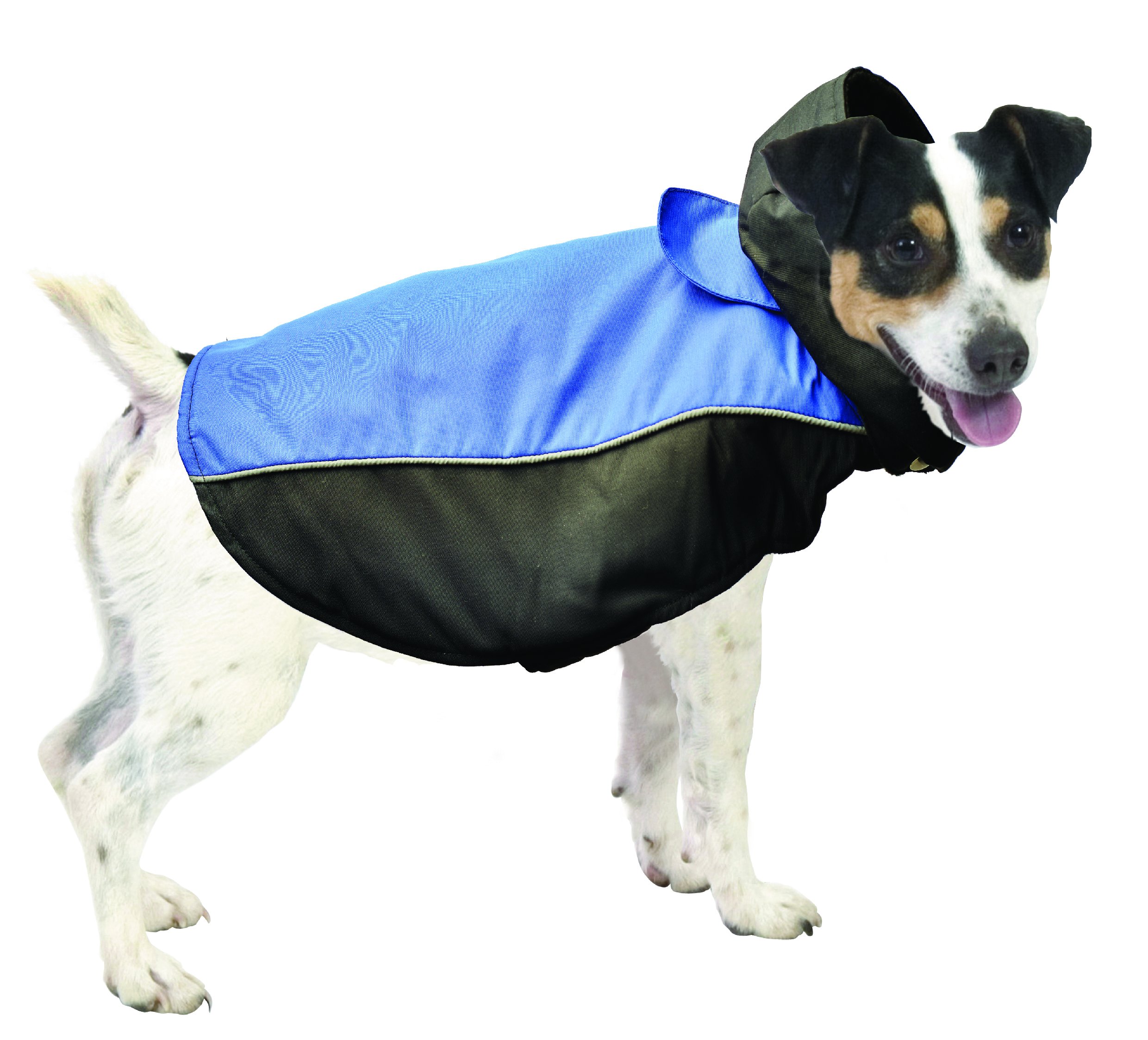 Pistachio Pet All Weather Dog Coat - Double Layer, Waterproof Fleece-lined With Detachable Hood (Large, Blue/Black)