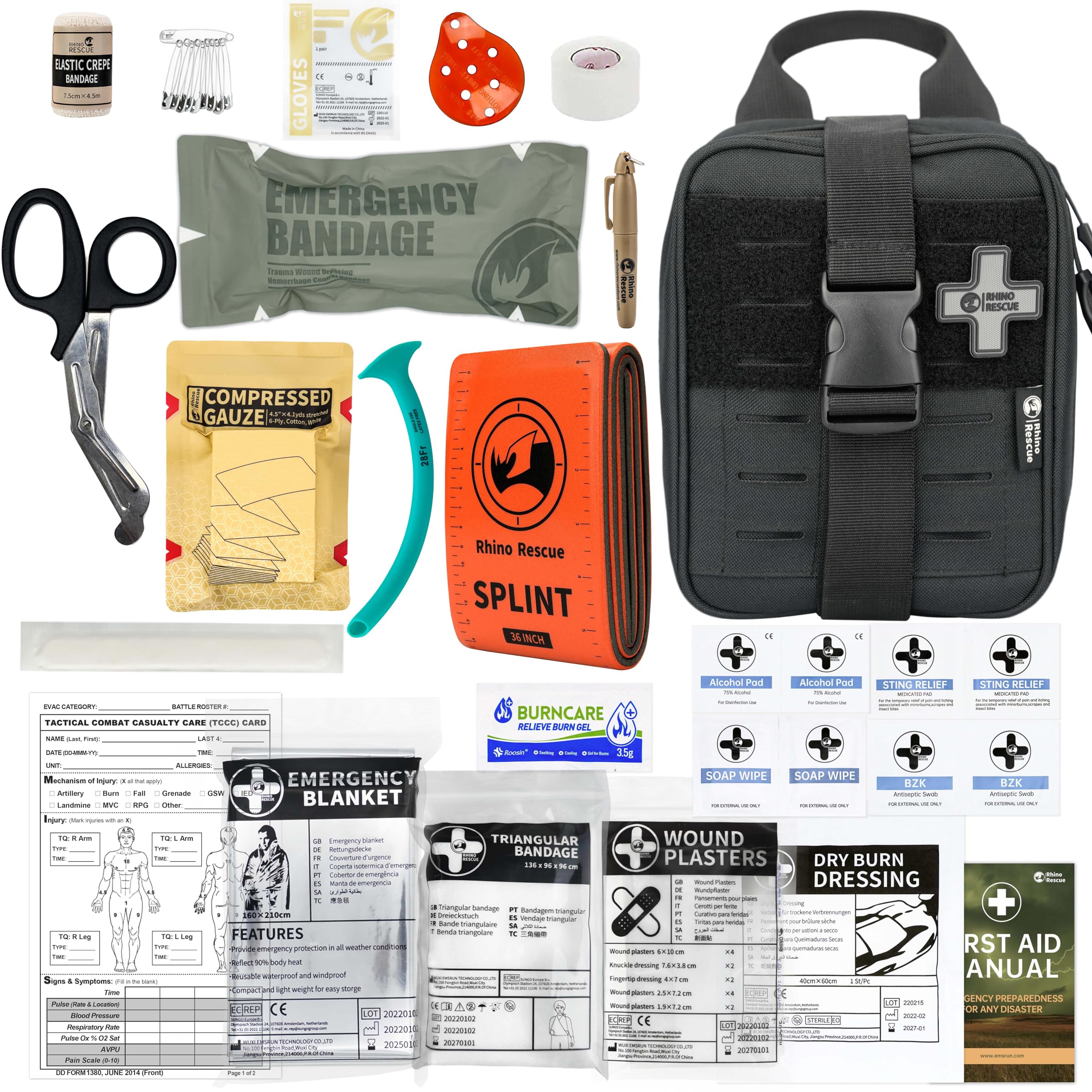 RHINO RESCUE IFAK Trauma First Aid Kit Medical Pouch for Car Home Travel Hiking (Black)