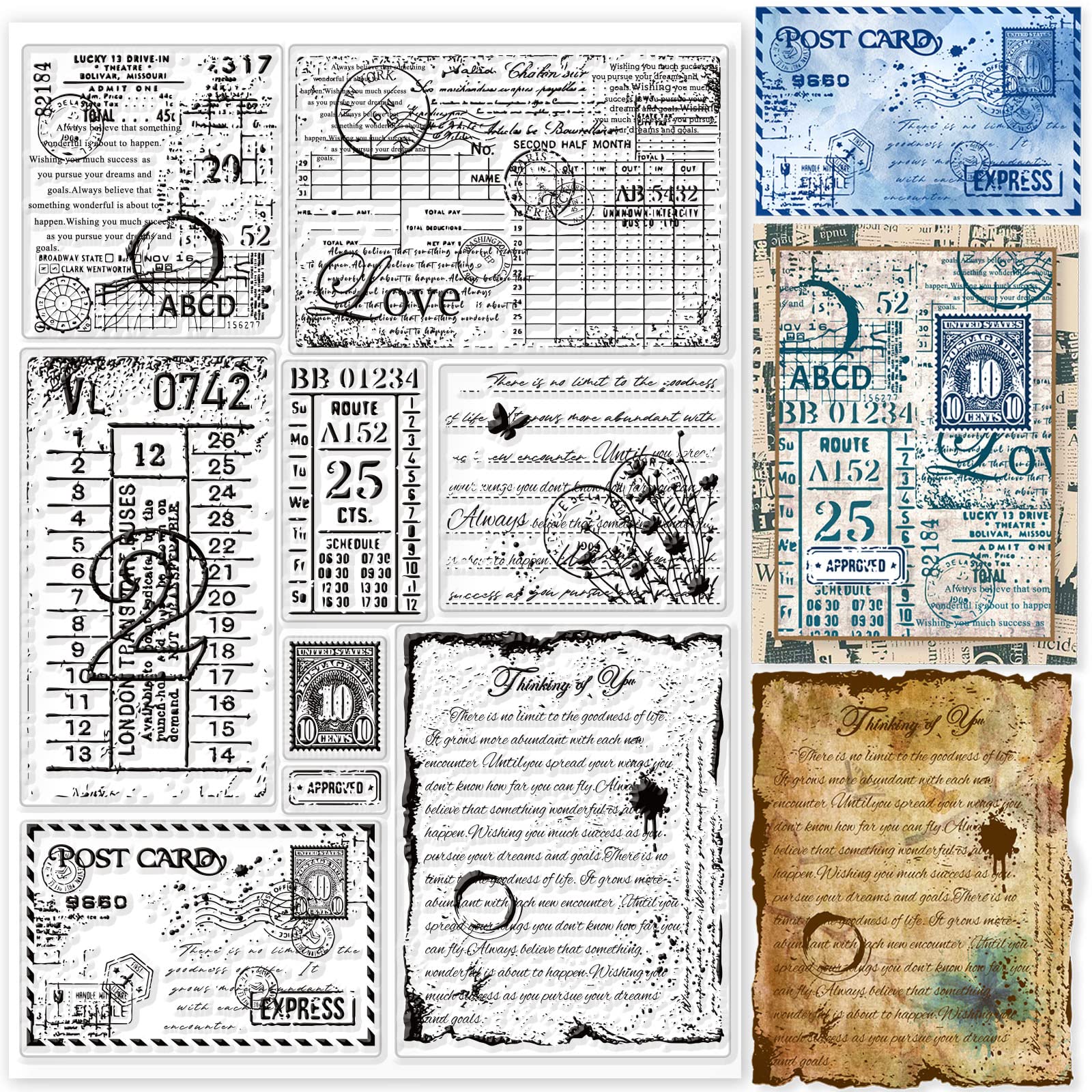 GLOBLELAND Vintage Label Background Clear Stamps for Crafting 29.7x21cm Postcard Stamp Silicone Clear Stamp Seals for Card Making DIY Scrapbooking Photo Journal Album Decoration