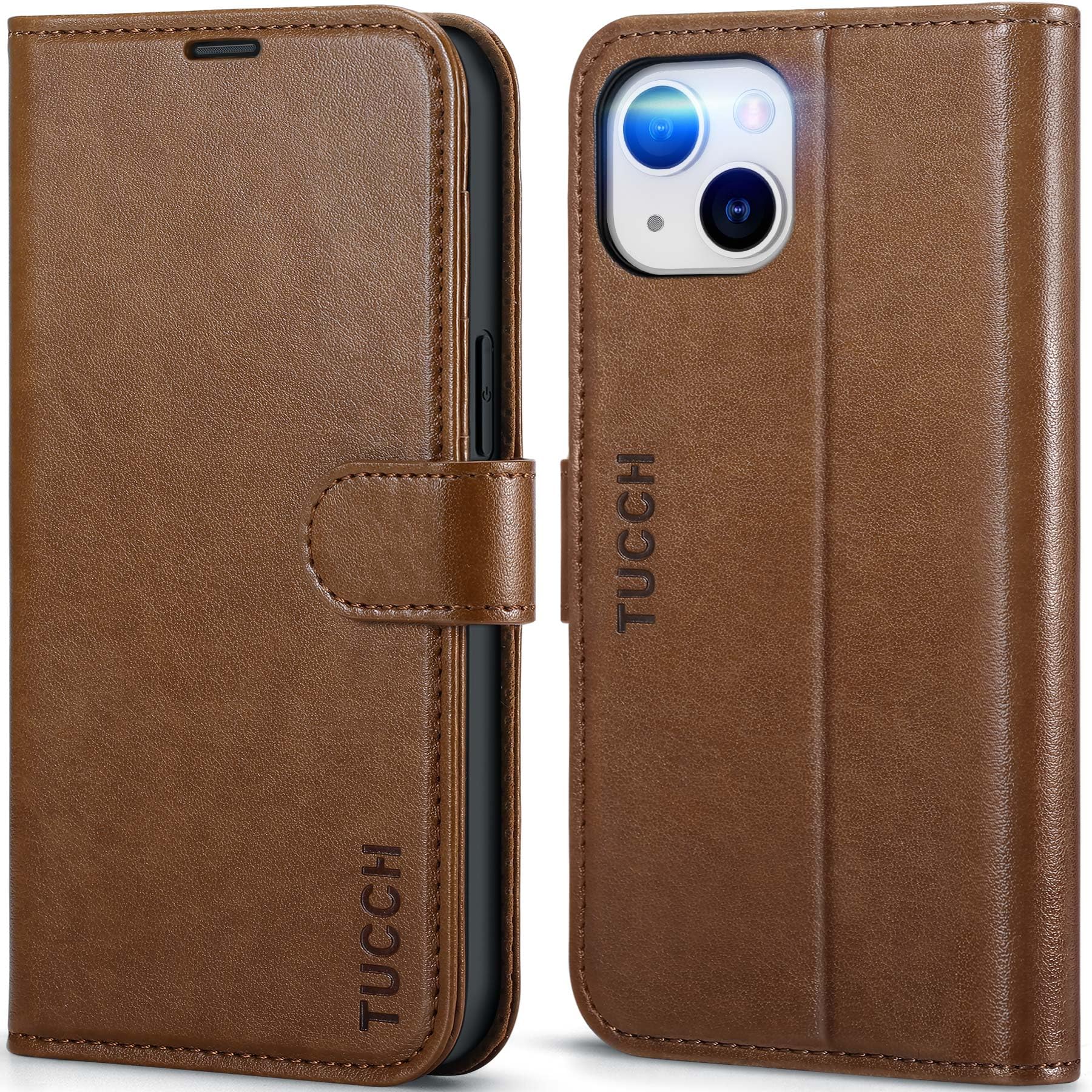 TUCCH Wallet Case for iPhone 14 (6.1") 2022 5G, PU Leather Case with RFID Blocking Card Slots Kickstand[Shockproof TPU], Magnetic Protective Book Flip Folio Cover Compatible with iPhone 14, Brown — image 1