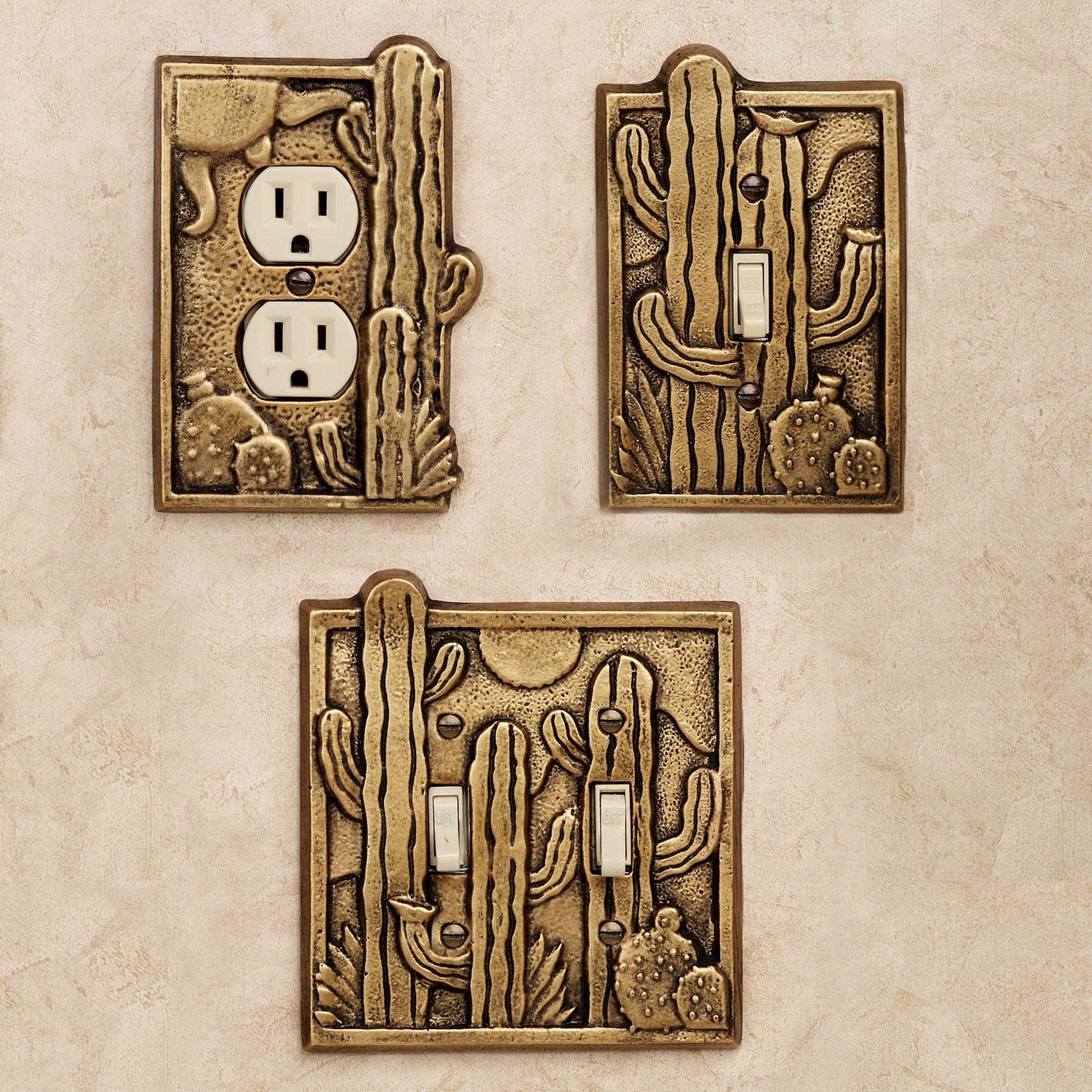 Cactus Garden Single Switchplate Antique Brass