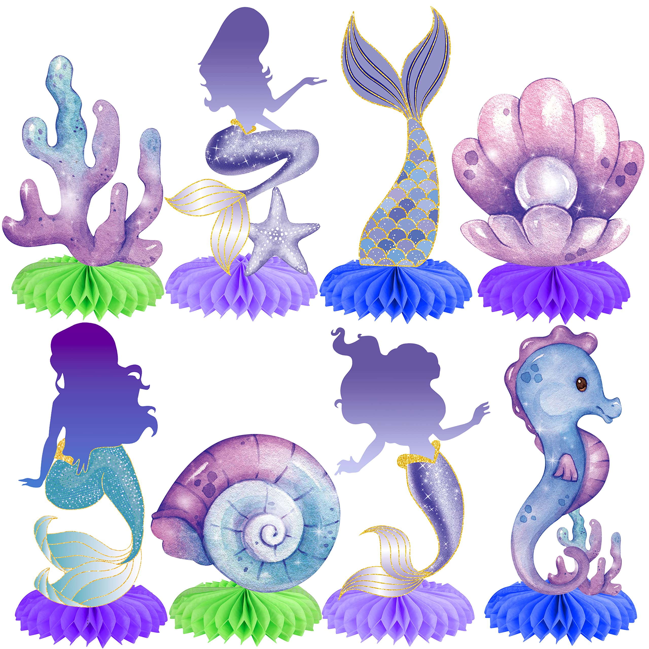 Photo 1 of 12pcs Mermaid Table Decorations Mermaid Tail Table Honeycomb Centerpieces for Under The Sea Party Favors Baby Shower Supplies